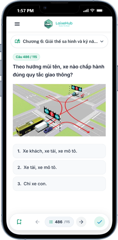 Giao diện ôn thi lý thuyết và giải thế sa hình thông minh trên ứng dụng LaixeHub